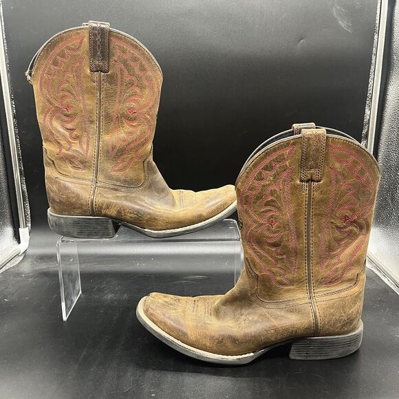 Ariat 10004853 Brown Leather Cowboy Western square toe Boots Shoes Youth Kid's 4 - Picture 2 of 7